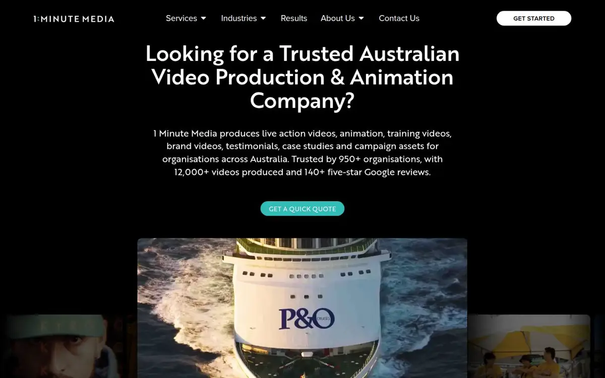 Homepage of 1 Minute Media