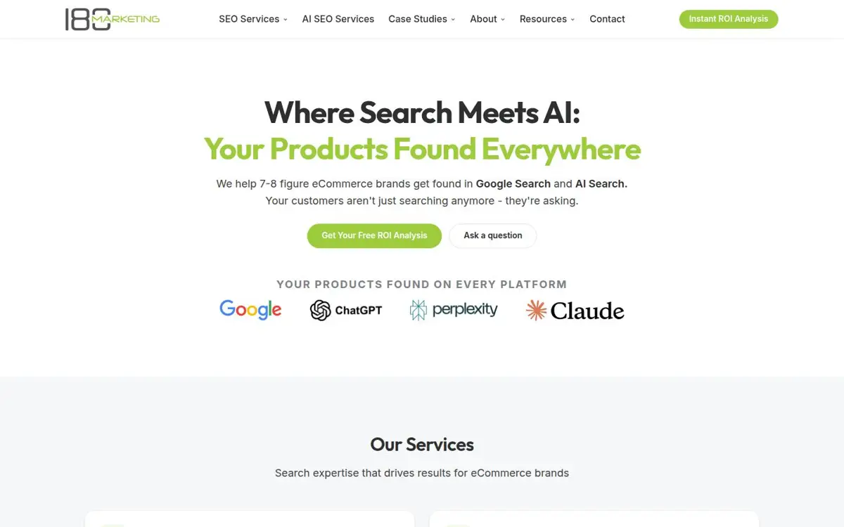 Homepage of 180 Marketing
