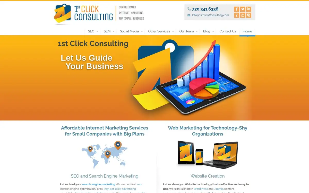 Homepage of 1st Click Consulting