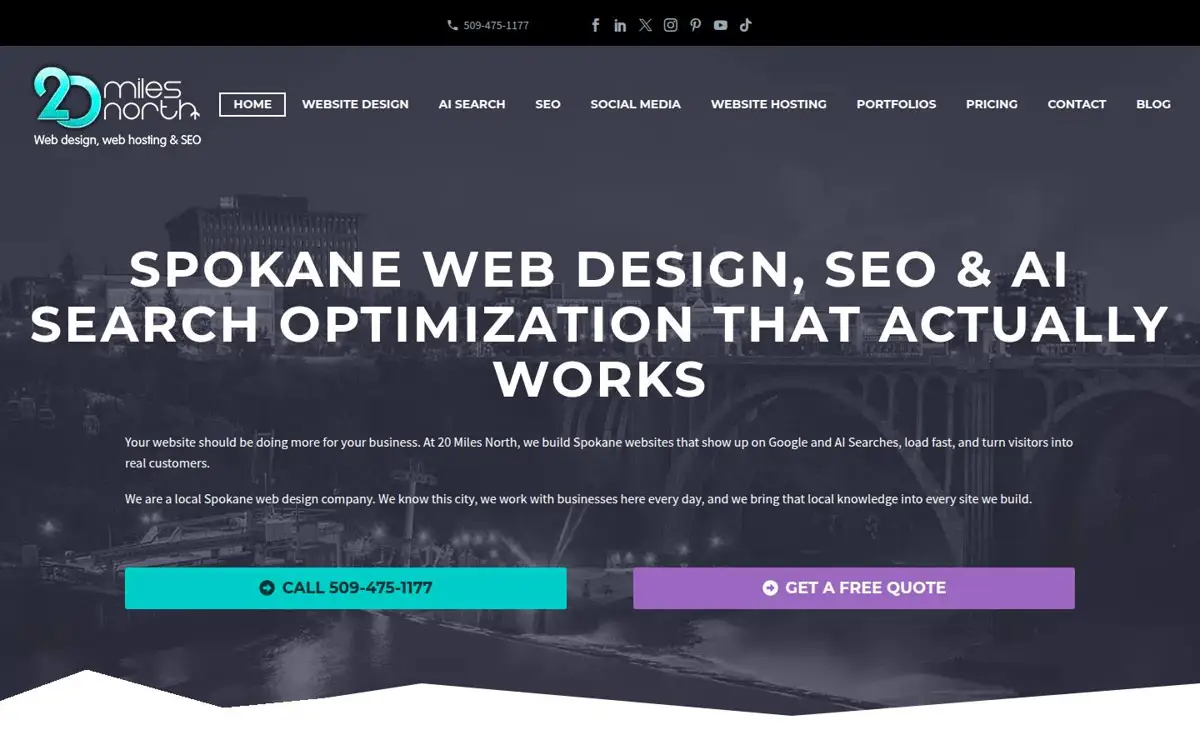 Homepage of 20 Miles North Web Design