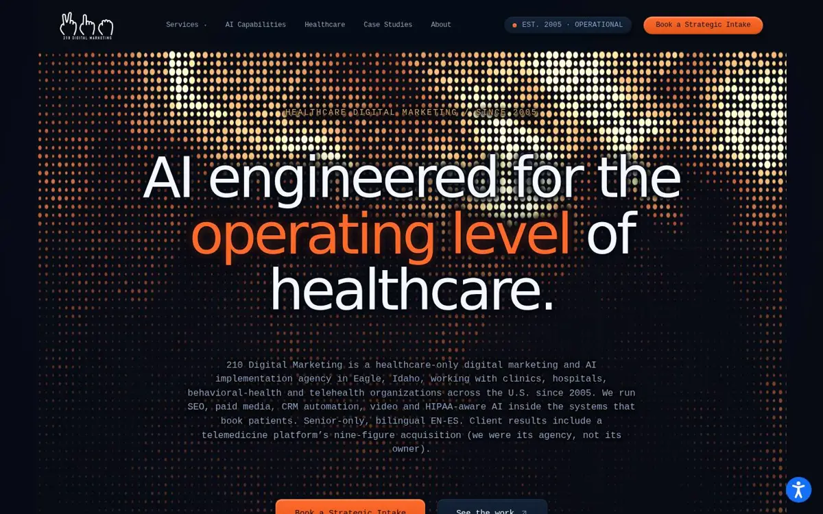 Homepage of 210 Digital Marketing
