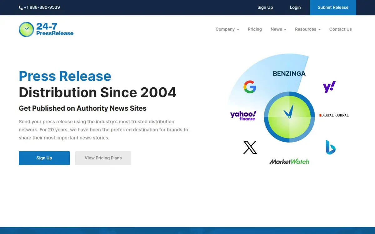 Homepage of 24-7 Press Release Newswire