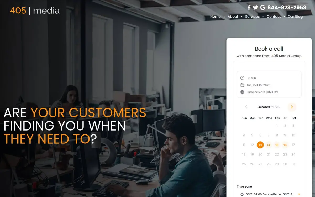 Homepage of 405 Media Group