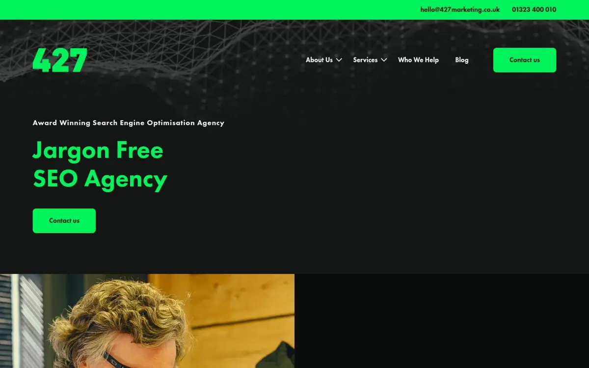 Homepage of 427 Marketing