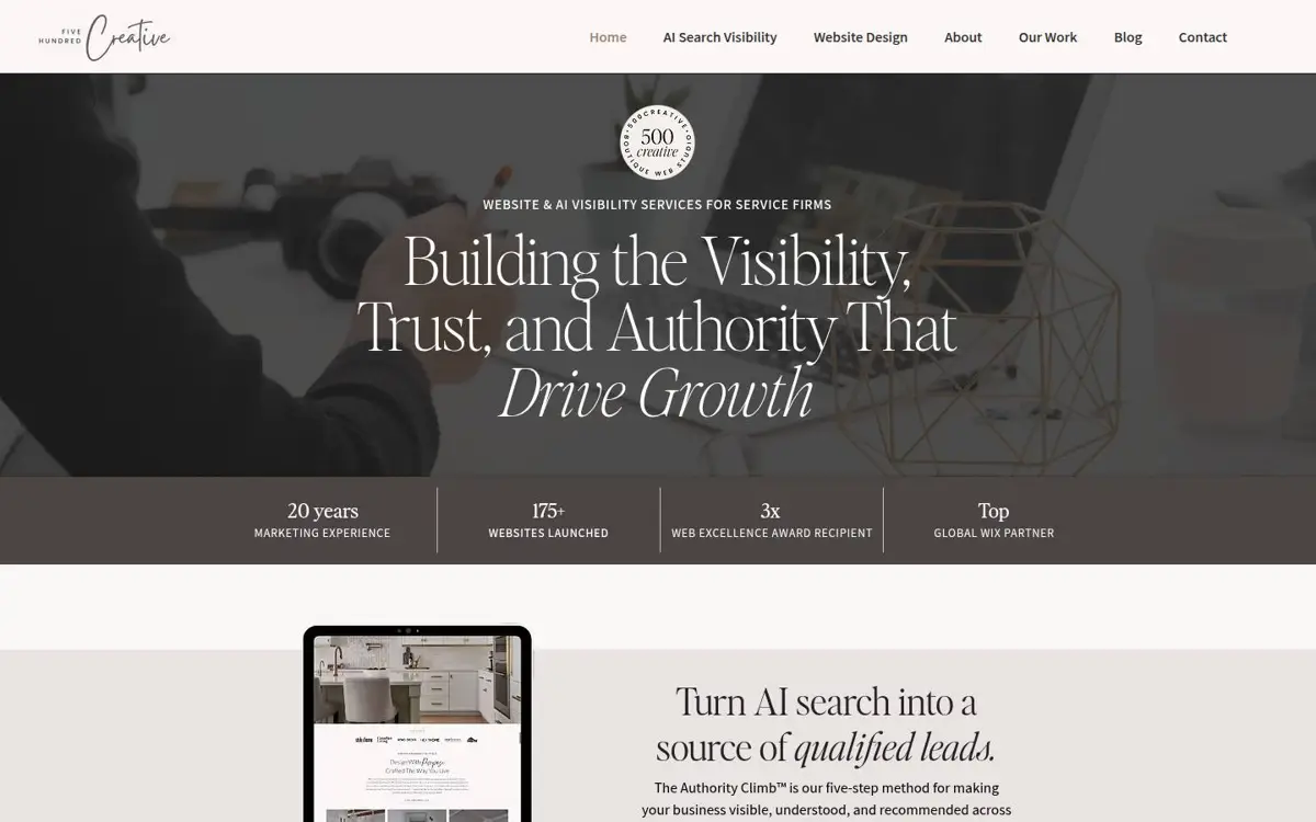 Homepage of 500 Creative