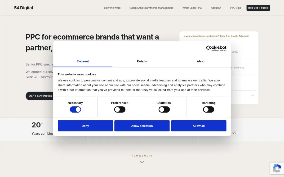 Homepage of 54 Digital