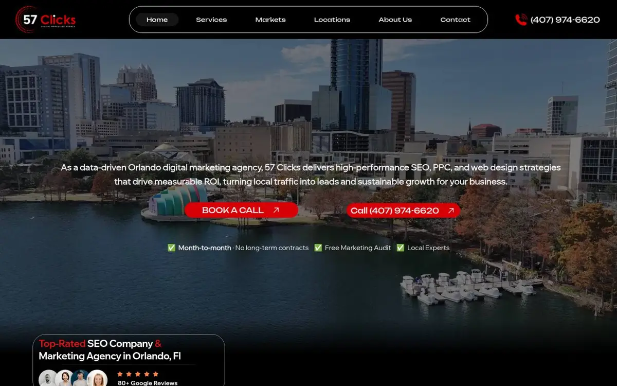Homepage of 57 Clicks Marketing Agency