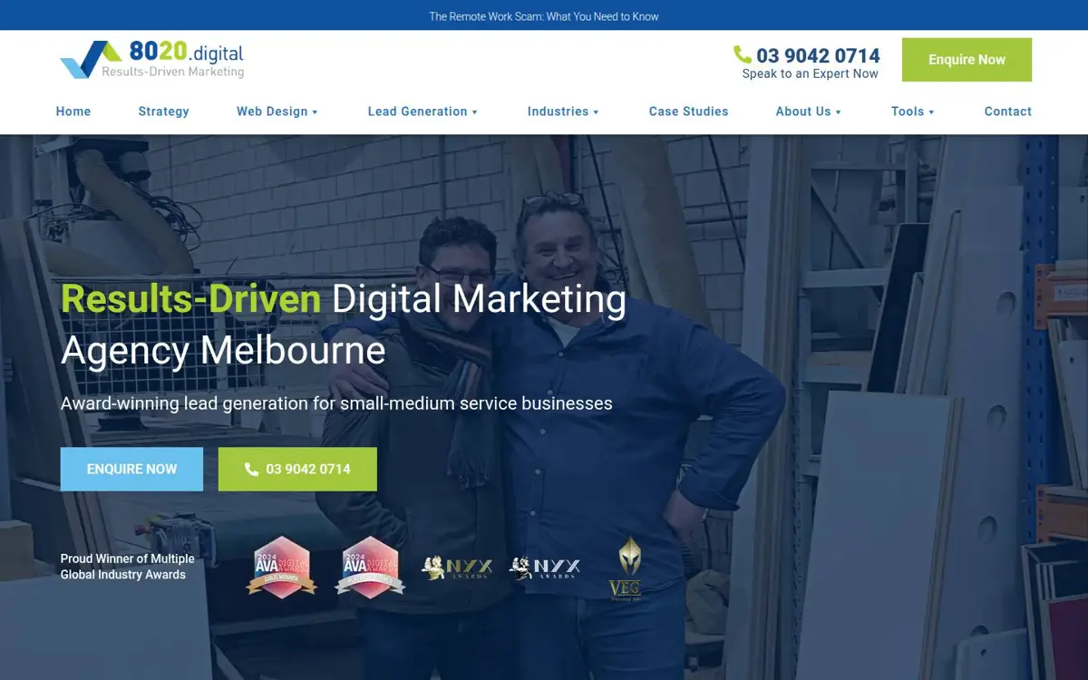 Homepage of 80/20 Digital