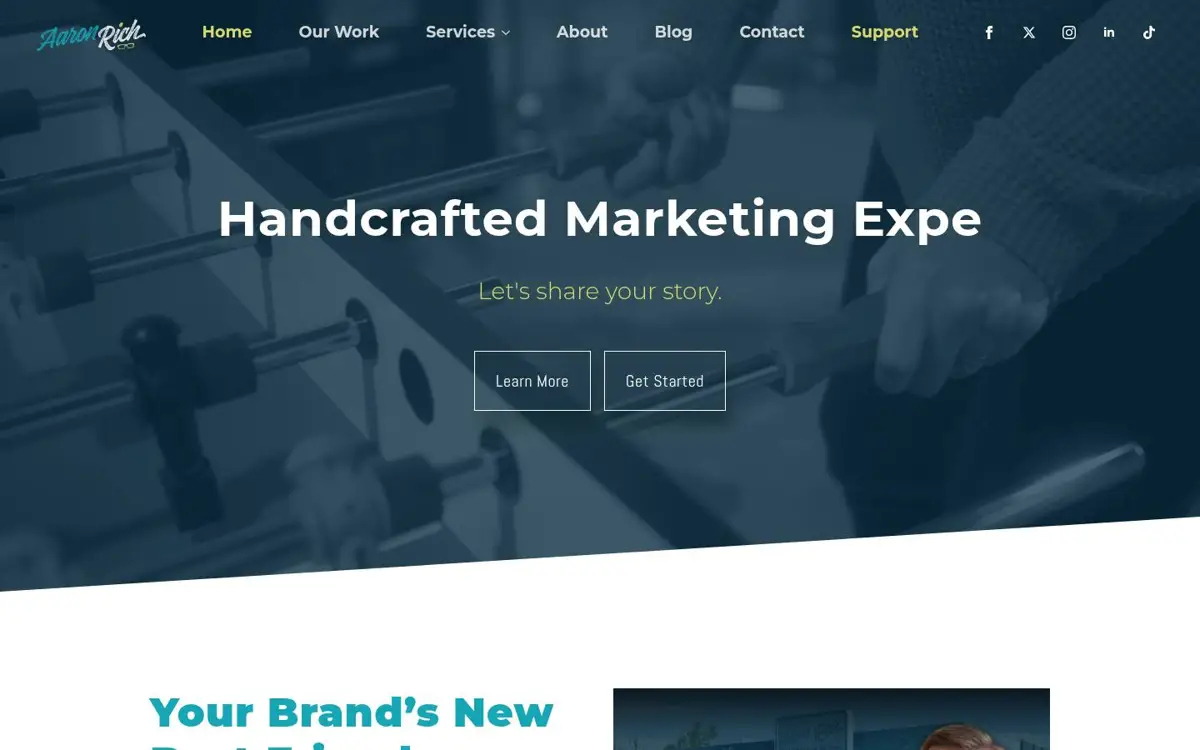 Homepage of Aaron Rich Marketing