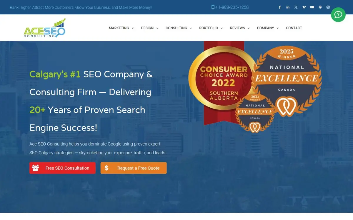Homepage of Ace SEO Consulting