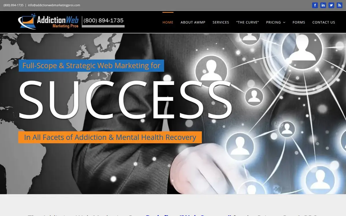 Homepage of Addiction Web Marketing Pros
