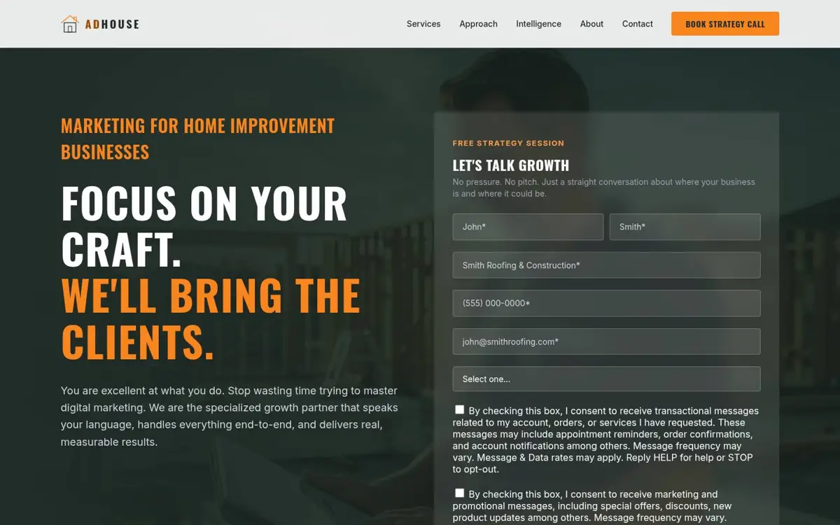 Homepage of AdHouse Digital Advertising