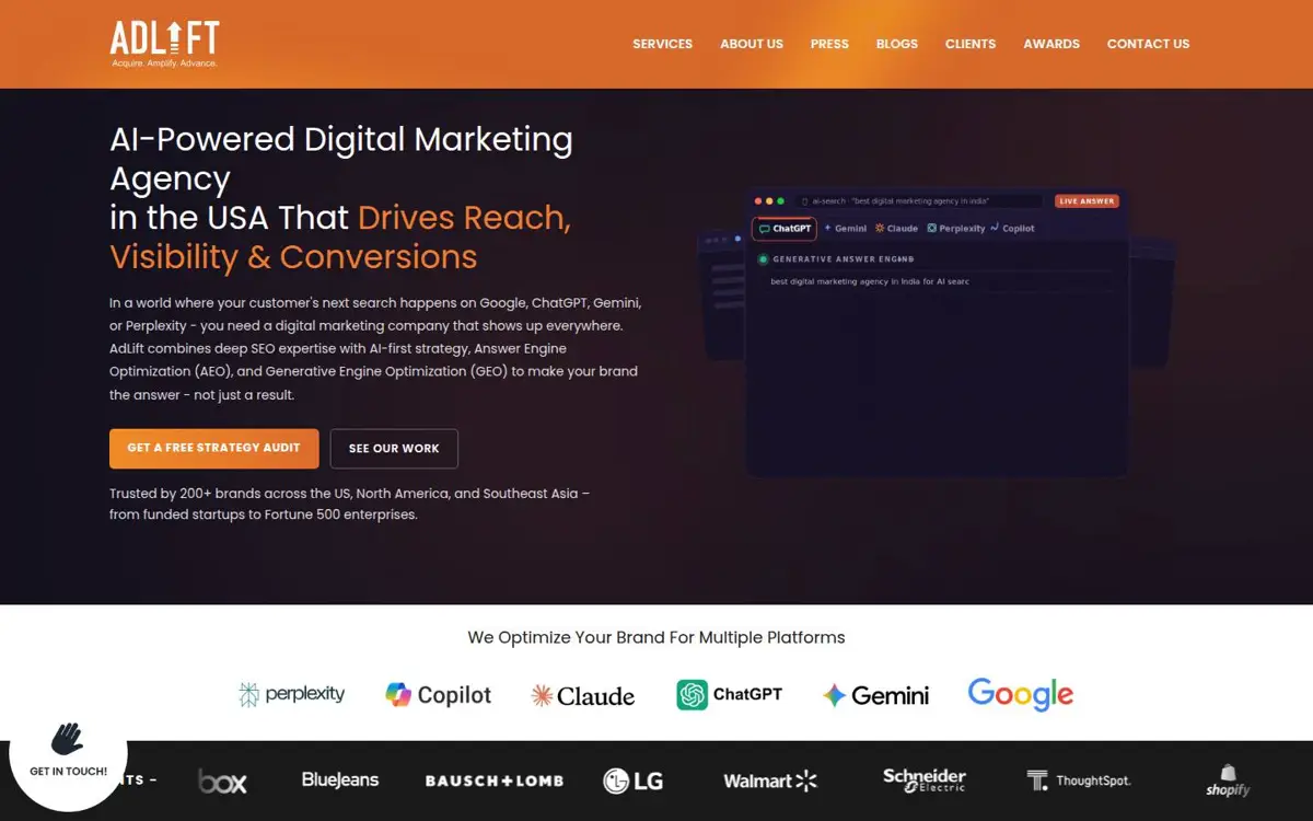 Homepage of AdLift