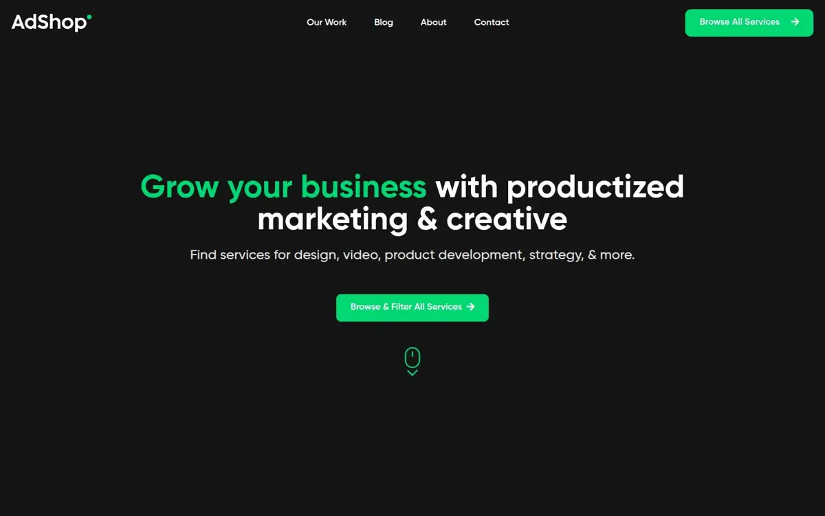 Homepage of AdShop