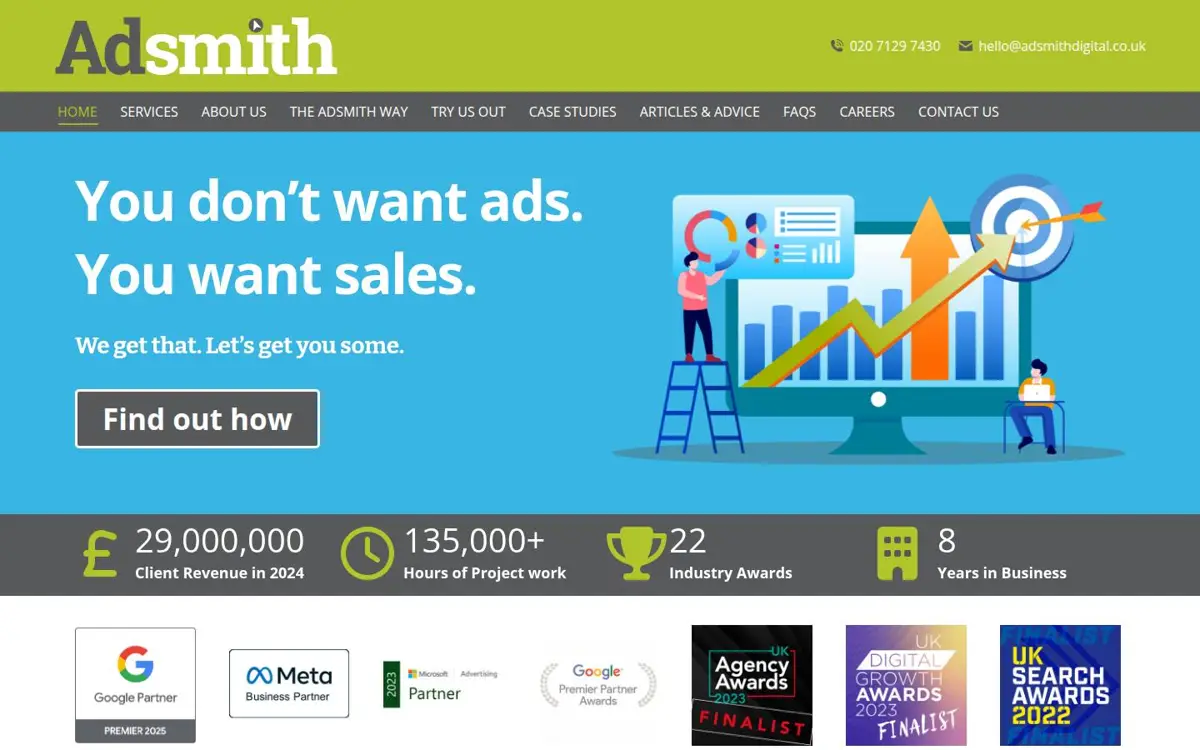 Homepage of Adsmith Digital