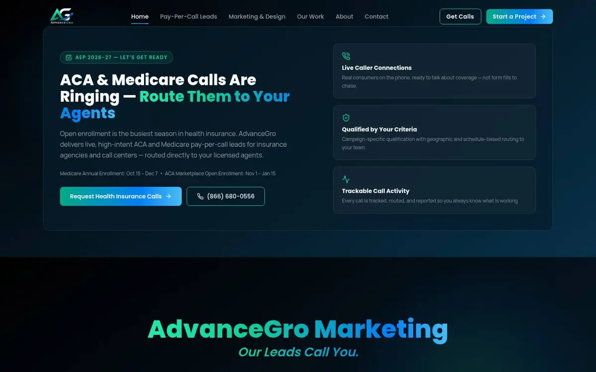 Homepage of Advancegro Marketing Group