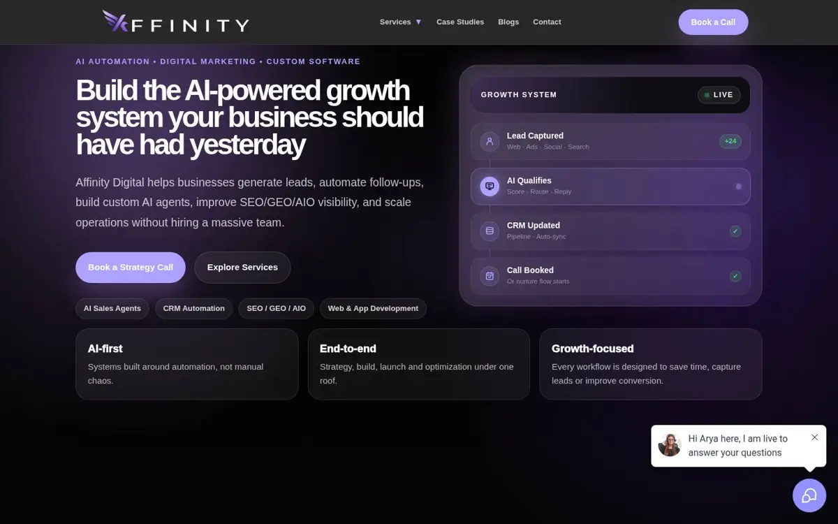 Homepage of Affinity Digital
