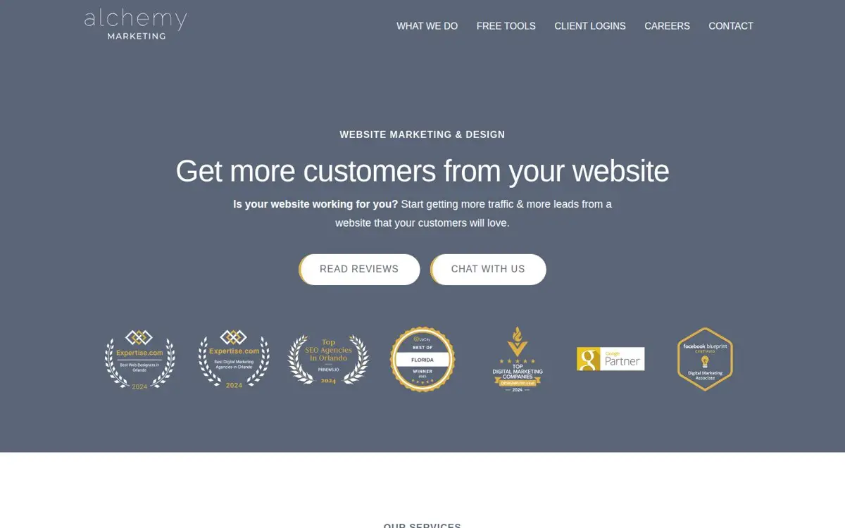 Homepage of Alchemy Marketing
