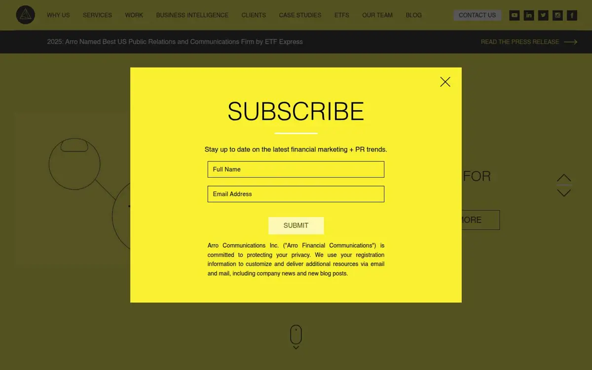 Homepage of Arro Financial Communications