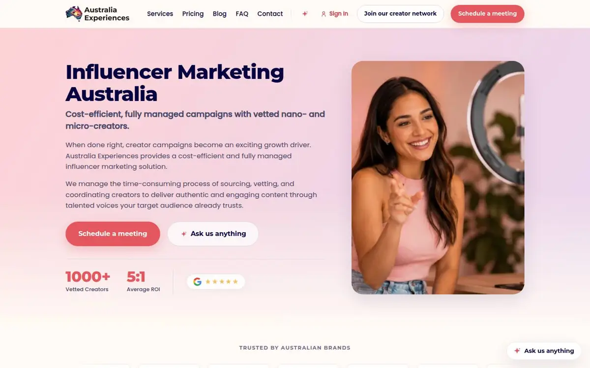Homepage of Australia Experiences