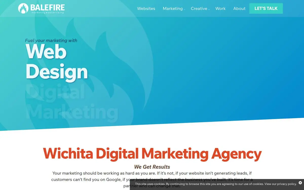 Homepage of Balefire Marketing + Advertising