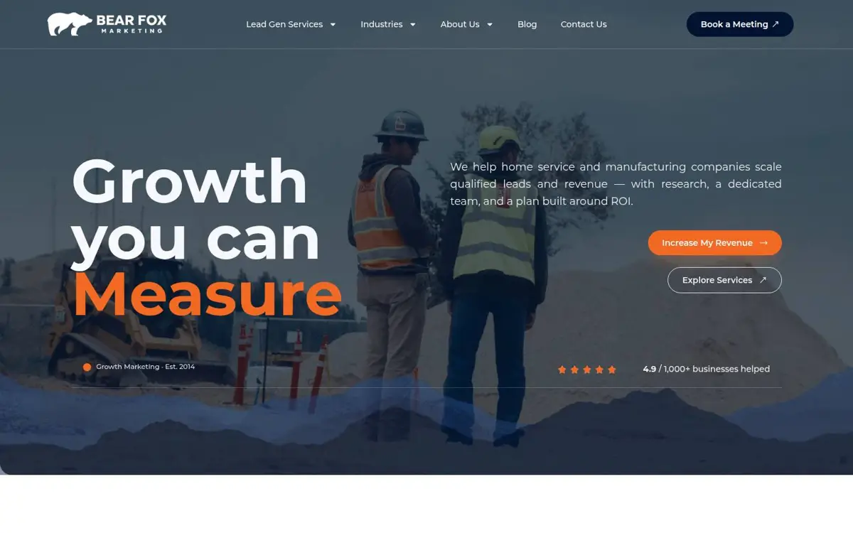 Homepage of Bear Fox Marketing