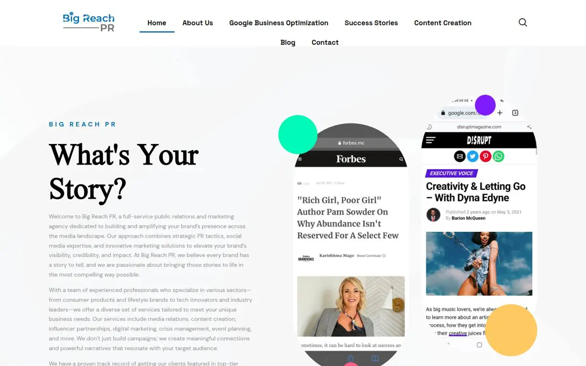 Homepage of Big Reach PR