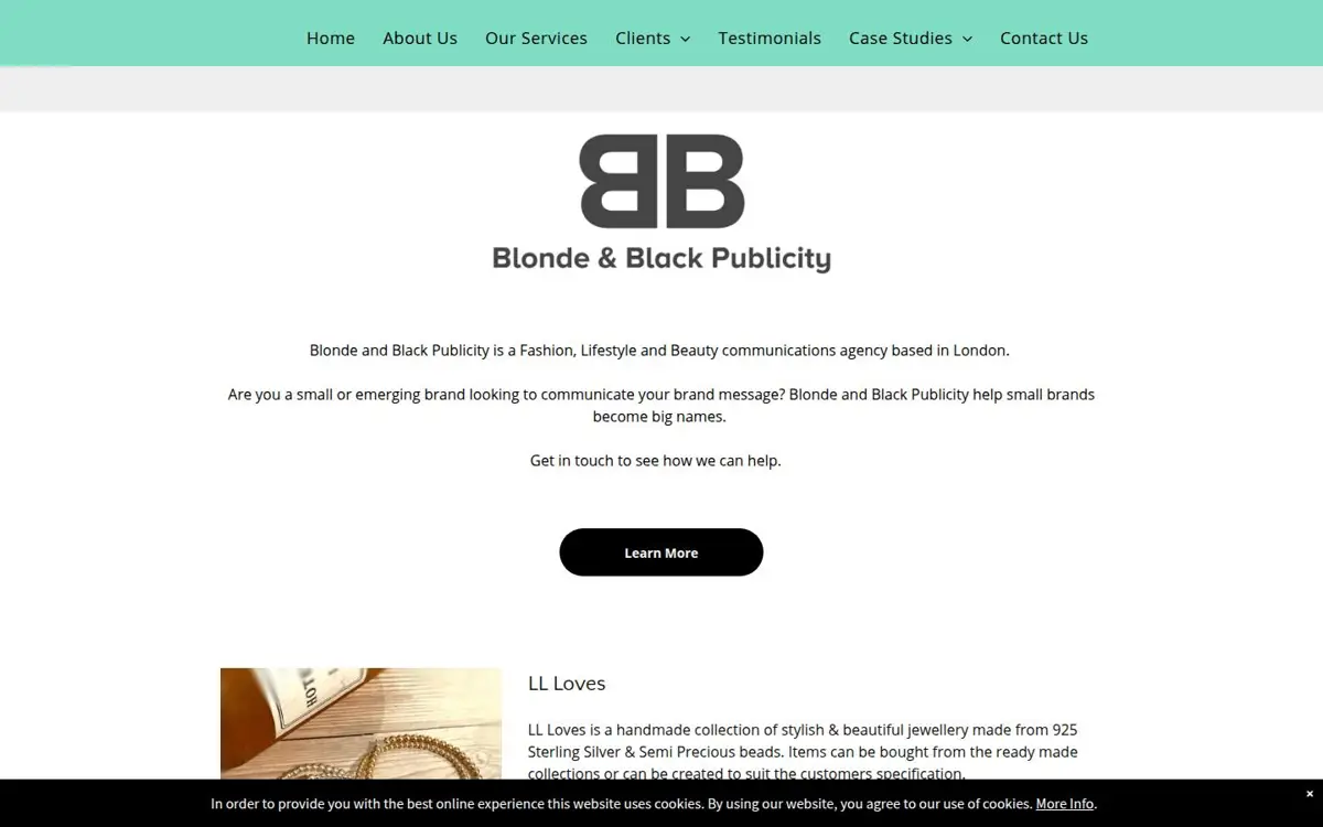 Homepage of Blonde and Black Publicity