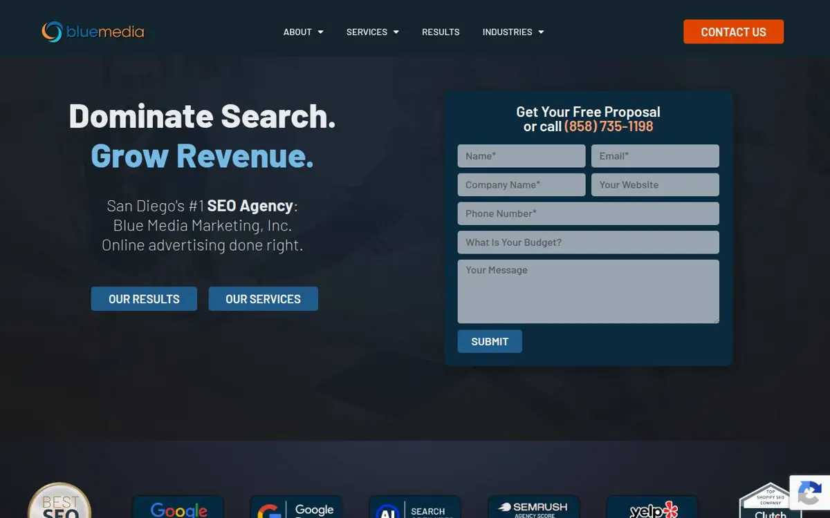 Homepage of Blue Media Marketing, Inc.