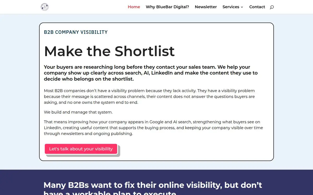 Homepage of BlueBar Digital
