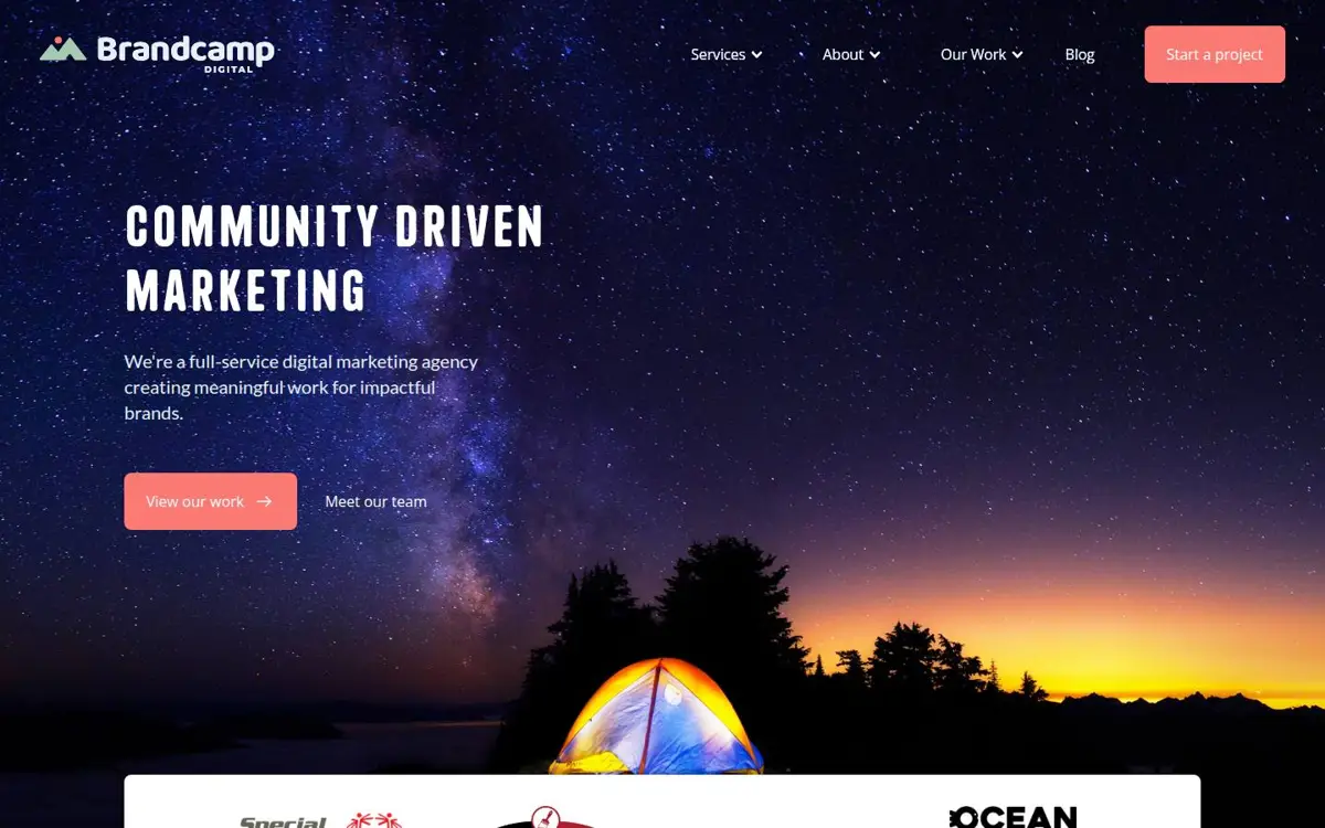 Homepage of Brandcamp Digital