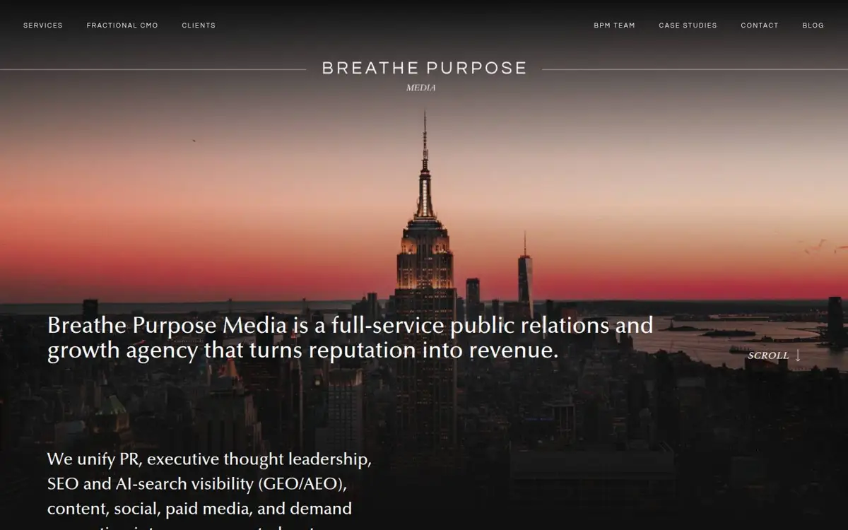 Homepage of Breathe Purpose Media Inc.