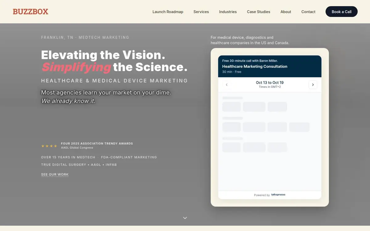 Homepage of Buzzbox Media