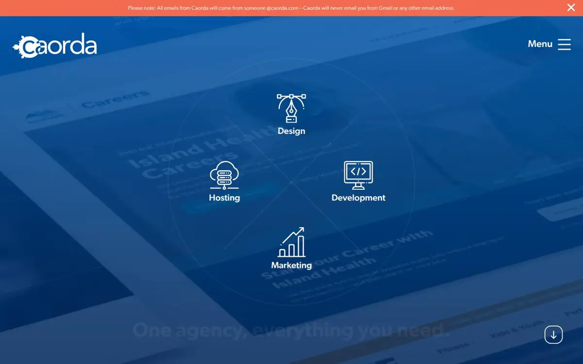 Homepage of Caorda Web Solutions