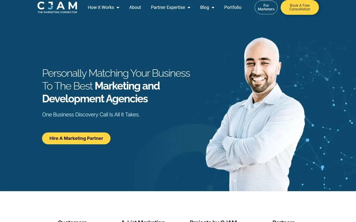 Homepage of CJAM Marketing