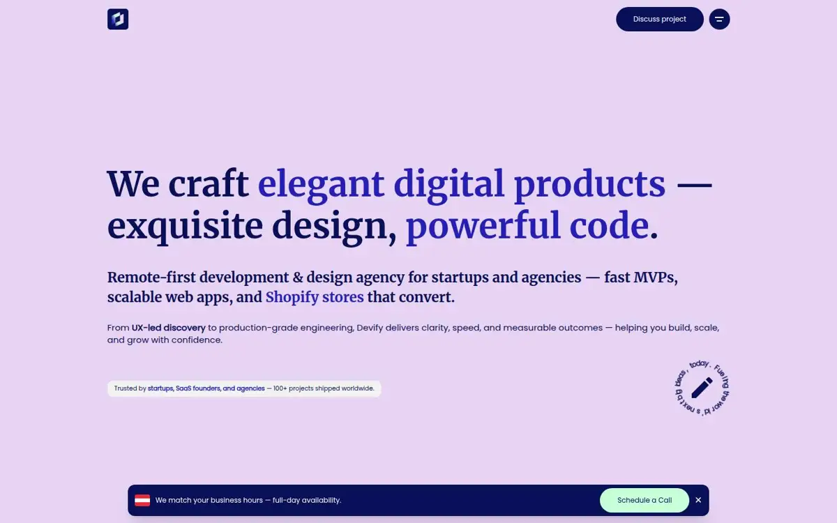 Homepage of Devify