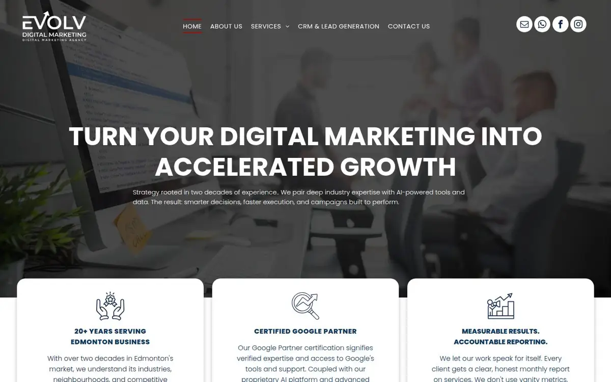 Homepage of Evolv Digital Marketing