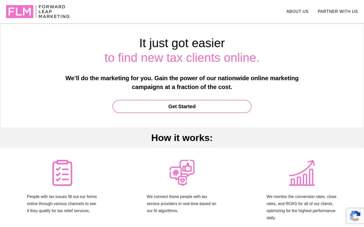 Homepage of Forward Leap Marketing