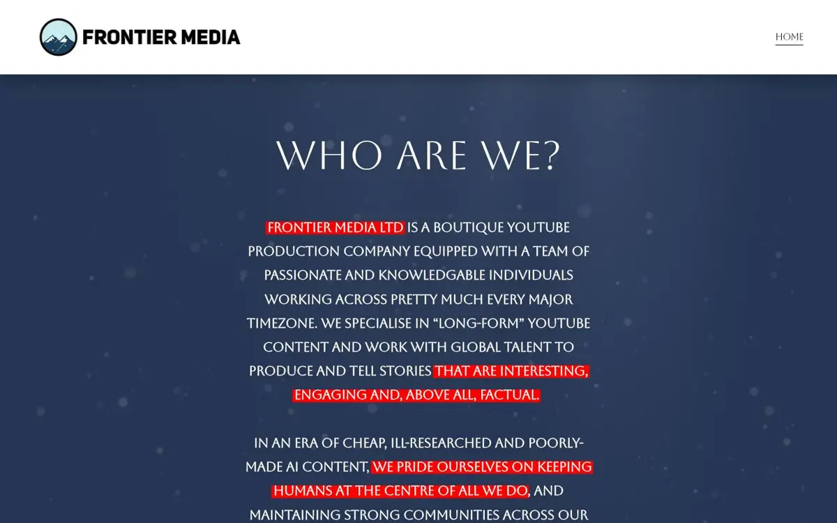 Homepage of Frontier Media Ltd
