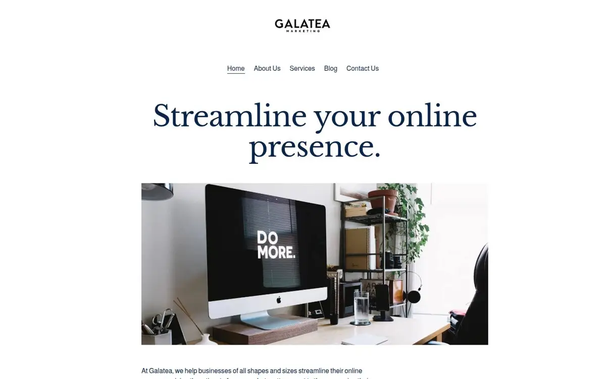 Homepage of Galatea Marketing