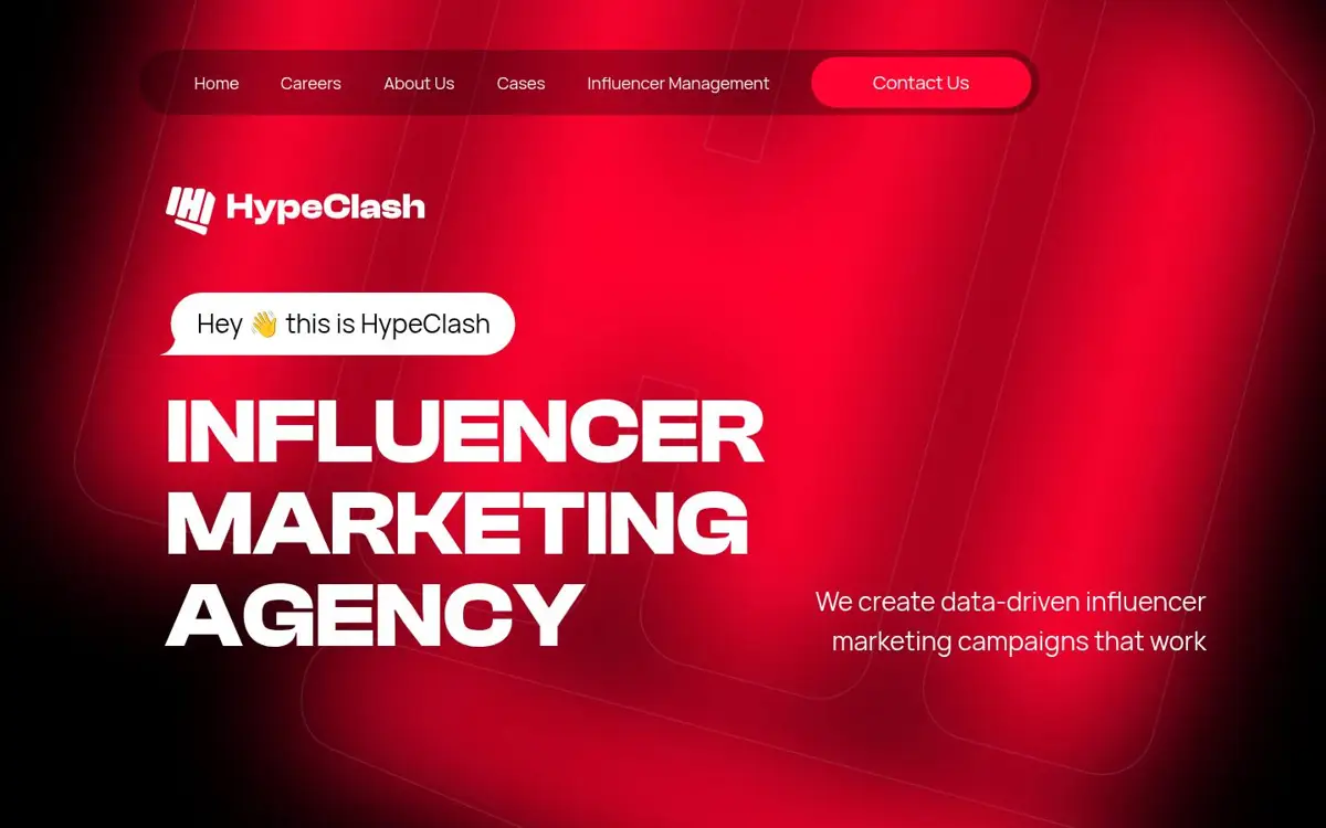 Homepage of Hype Clash Agency