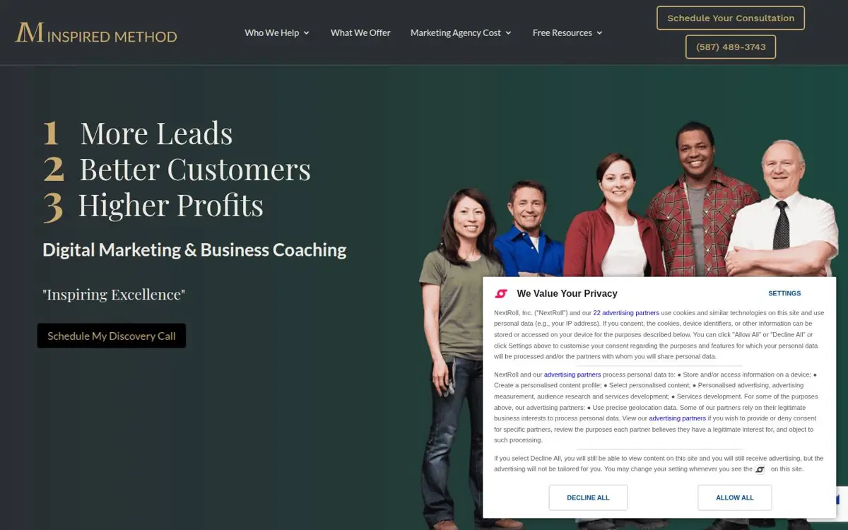 Homepage of Inspired Method Digital Marketing & Business Coaching