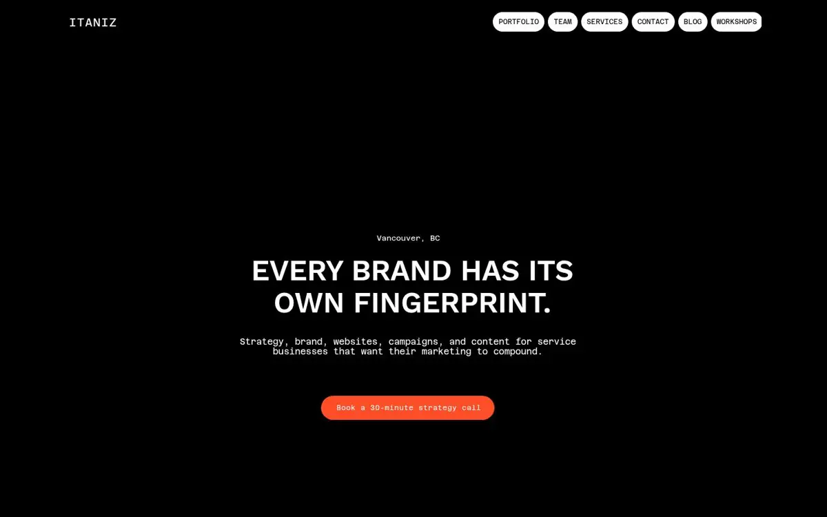 Homepage of ITANIZ Boutique Marketing Agency
