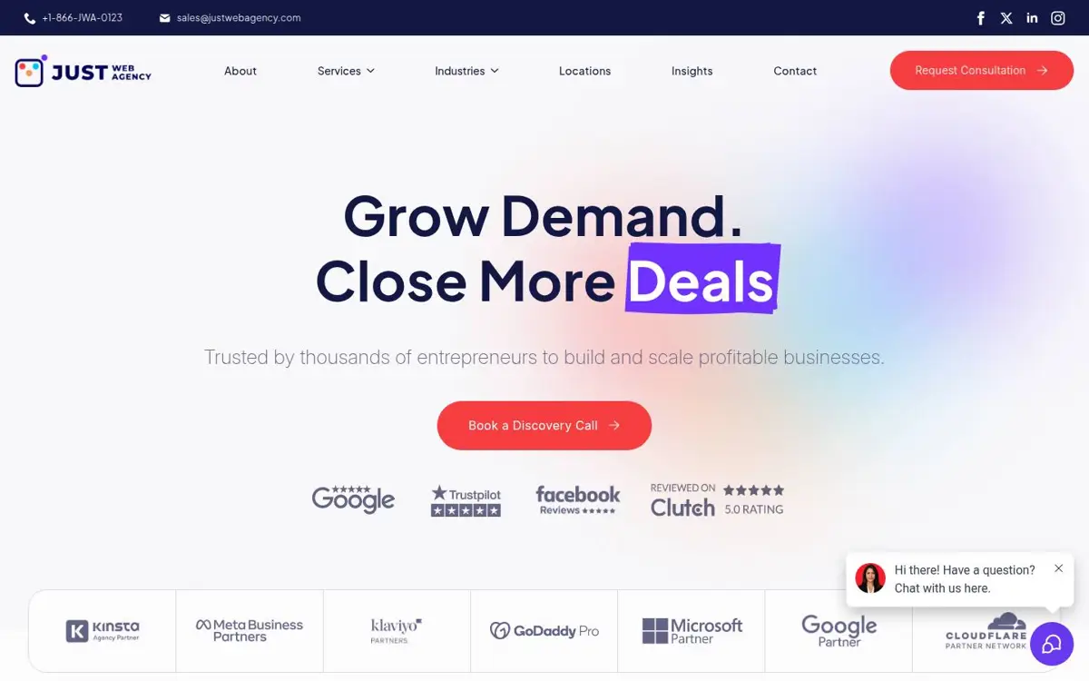 Homepage of Just Web Agency