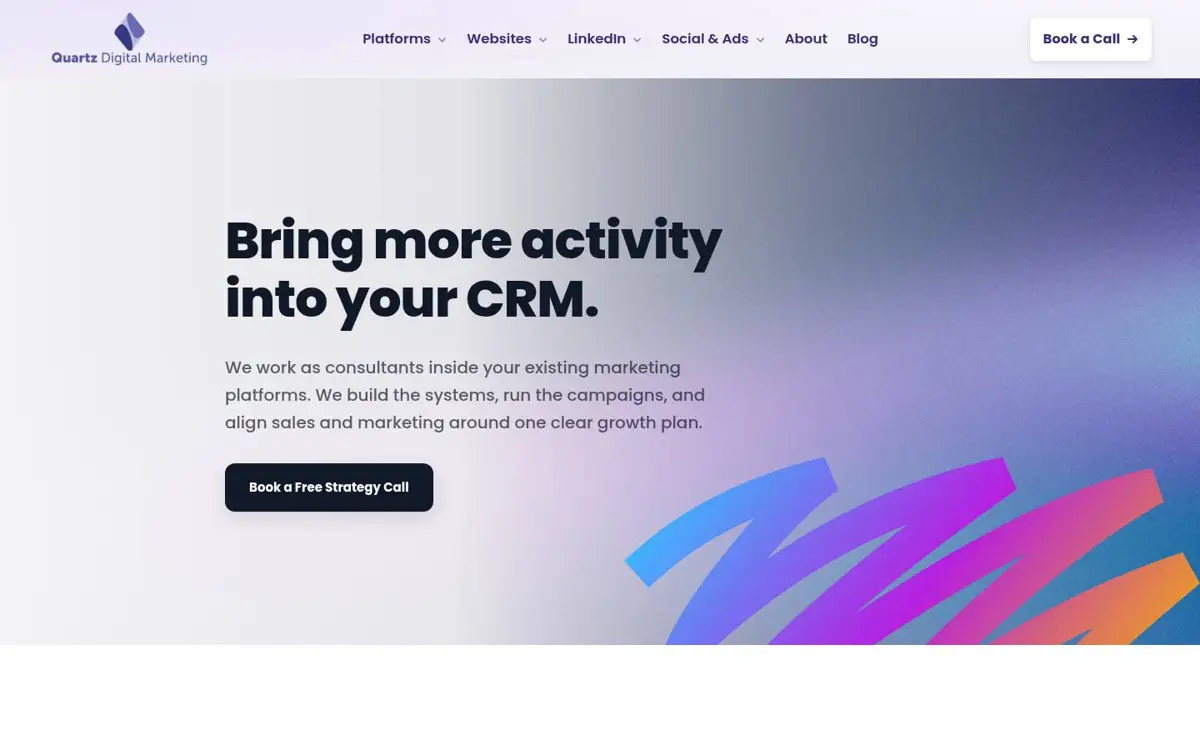 Homepage of Quartz Digital Marketing
