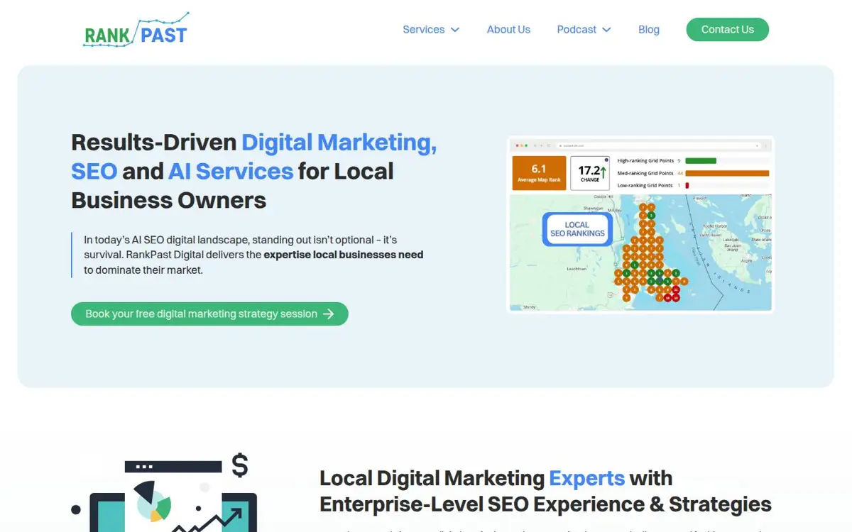 Homepage of RankPast Digital