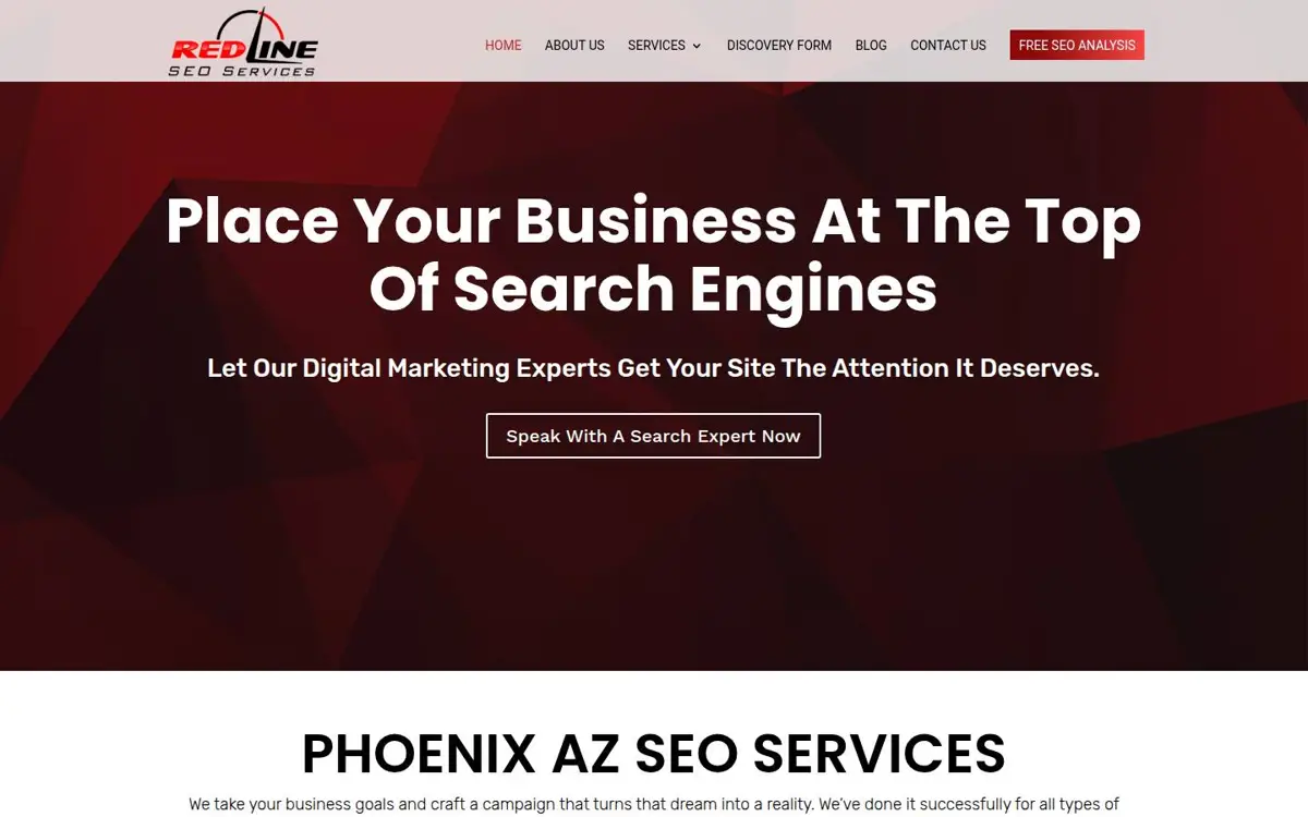 Homepage of Redline SEO Services