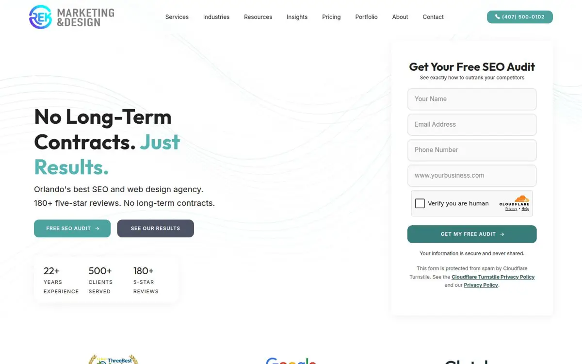 Homepage of REK Marketing and Design