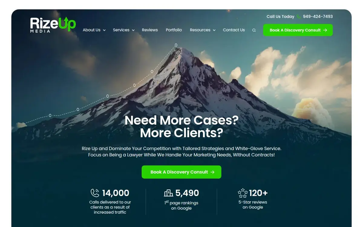 Homepage of RizeUp Media