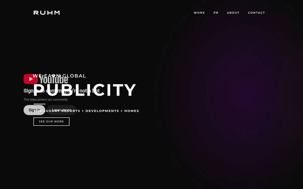 Homepage of RUHM Luxury Marketing
